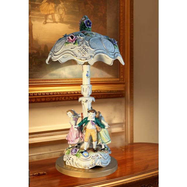 Von Schierholz Porcelain Ring Around the Rosie Children Table Lamp Floral Lithophane Shade For Sale - Image 13 of 18