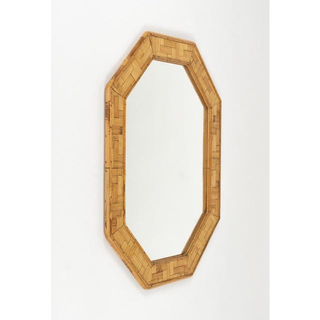 1970s Mid-Century Wall Mirror Rattan and Bamboo Vivai Del Sud Style, Italy, 1970s For Sale - Image 5 of 12