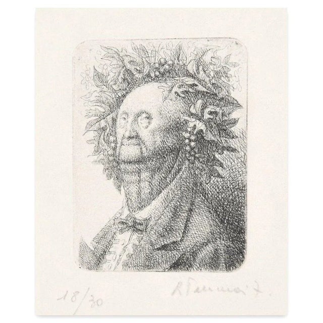 Image dimensions: 7.8 x 5.8 cm. Elder graduated man is a beautiful black and white etching on paper, realized at the...