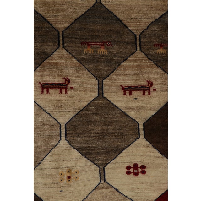 1950s Vintage Gabbeh Tribal Rug in Beige-Brown Trellises With Gray and Red Accents For Sale In New York - Image 6 of 8