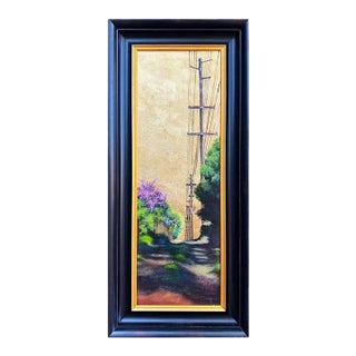 Duke Windsor, "Pink Bougainvilleas", Impressionist Cityscape Painting, Acrylic, Framed For Sale