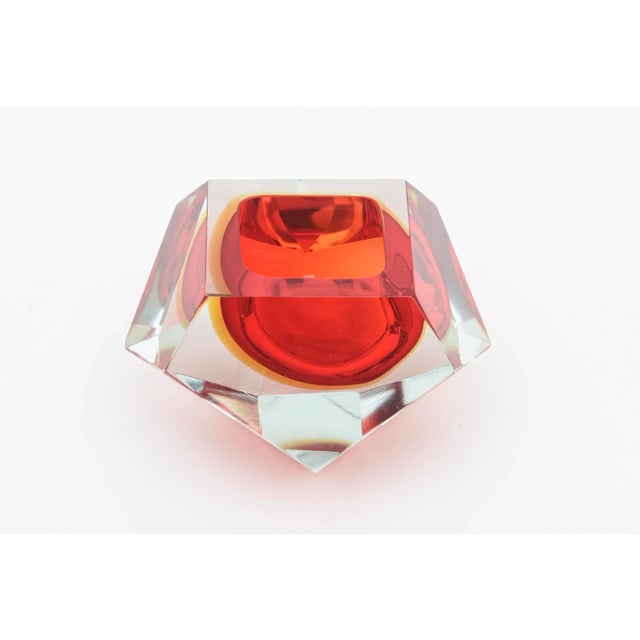 Modern Vintage Alessandro Mandruzzato Murano Faceted Sommerso Glass Bowl, Red, Yellow For Sale - Image 3 of 12
