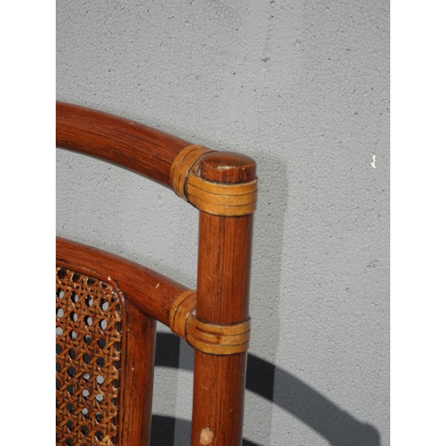 Brown Set of Four McGuire Style Bamboo Cane Dining Chairs Leather Straps For Sale - Image 8 of 12