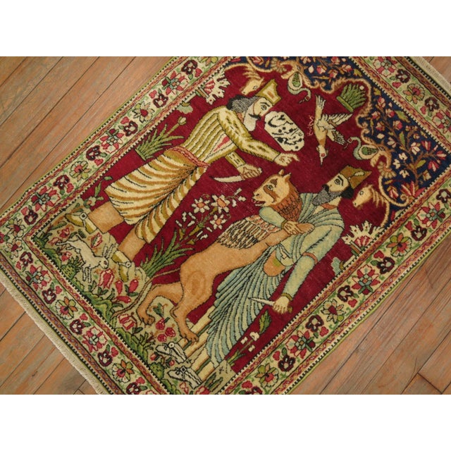 Textile Botanical Persian Emperor Slaying Lavar Kerman Mat rug no. j1772 For Sale - Image 7 of 7