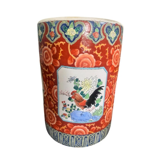 Chinese Vintage Large Famille Rose Chinese Jardiniere Glazed Ceramic Vase Jar For Sale - Image 3 of 5