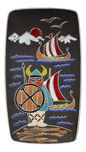 Mid 20th Century Italian Bitossi Style Ceramic Viking Motif Wall Plaque
