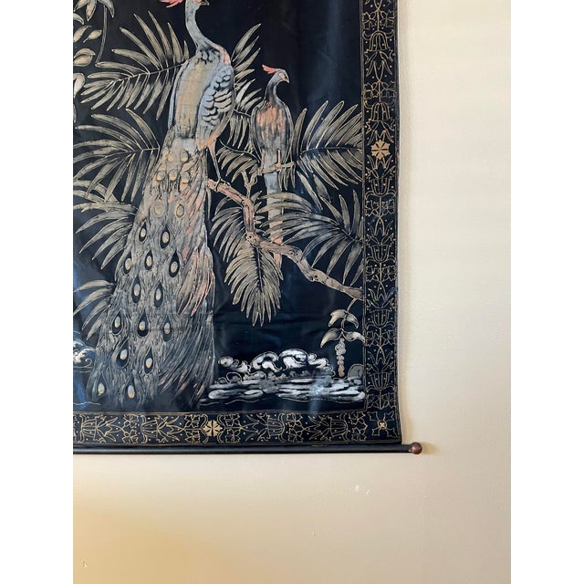 Vintage Hand Painted Silk Peacock Wall Hanging Chairish