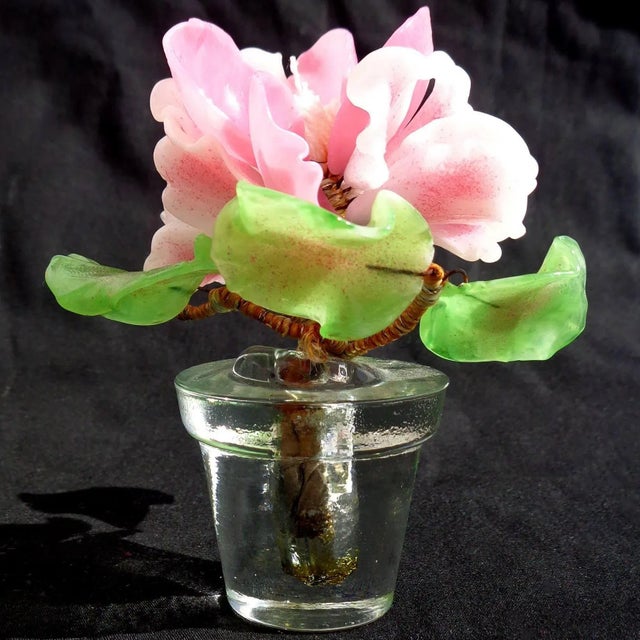 Mid 20th Century Vintage Murano Barovier Toso Pink Gold Flecks Italian Art Glass Leaf Bowl Vide-Poche With Mini Flower Pot Vase For Sale - Image 5 of 7