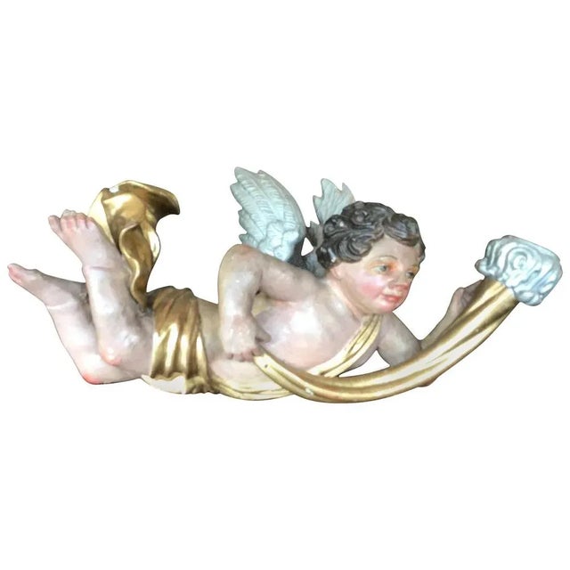 17th Century Baroque Wooden Polychrome Angel, 1675 For Sale - Image 10 of 10