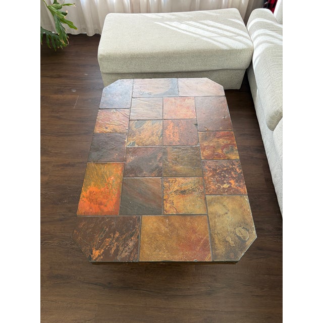 Beautiful vintage 1970s Brutalist-style three-piece table set, featuring a coffee table and one matching side/end table....