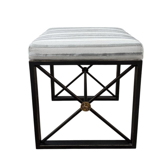 Modern Modern Bench by Port 68 With Silk Stripe Fabric For Sale - Image 3 of 4