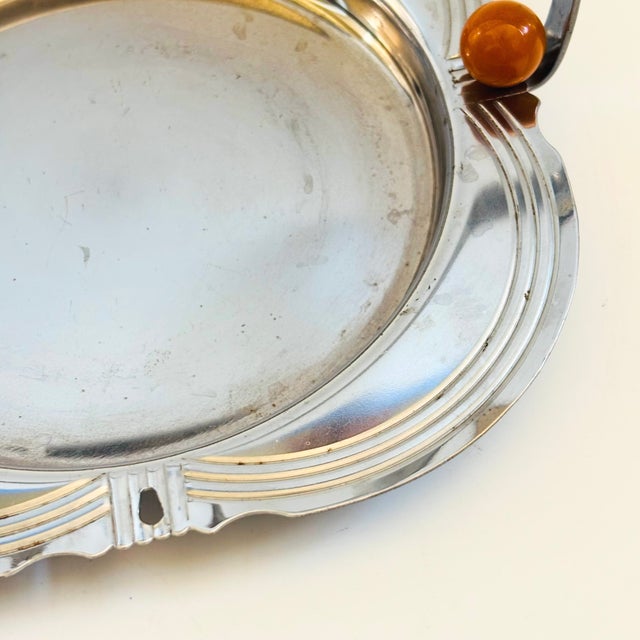 Metal Art Deco Chrome Tray With Bakelite Accents For Sale - Image 7 of 10
