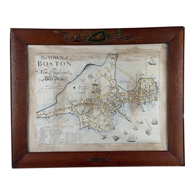 John Bonner “The Town of Boston” Map, After the 1835 George G. Smith Edition, Antique Oak Frame For Sale