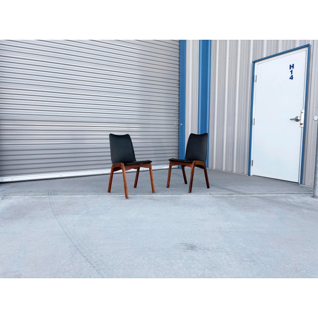Black 1970s Mid-Century Walnut & Black Vinyl Dining Chairs Attributed to Chet Beardsley For Sale - Image 8 of 15