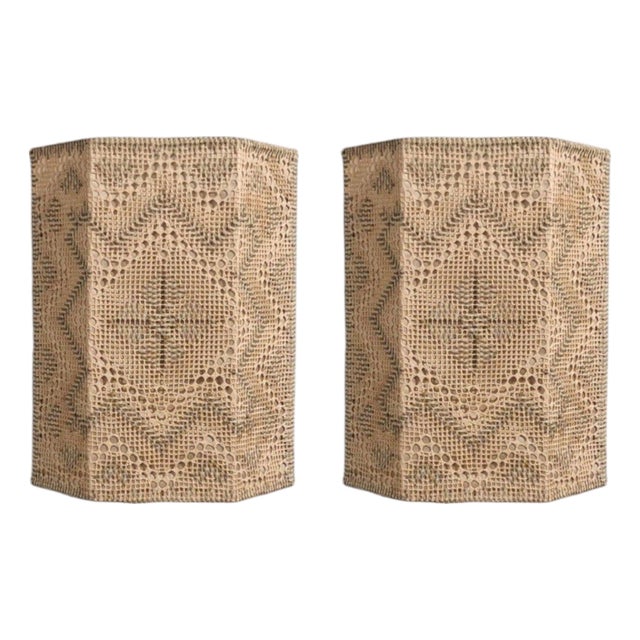 Swedish Modern, Wall Sconces, Beige and White Crocheted Fabric, Sweden, 1970s For Sale
