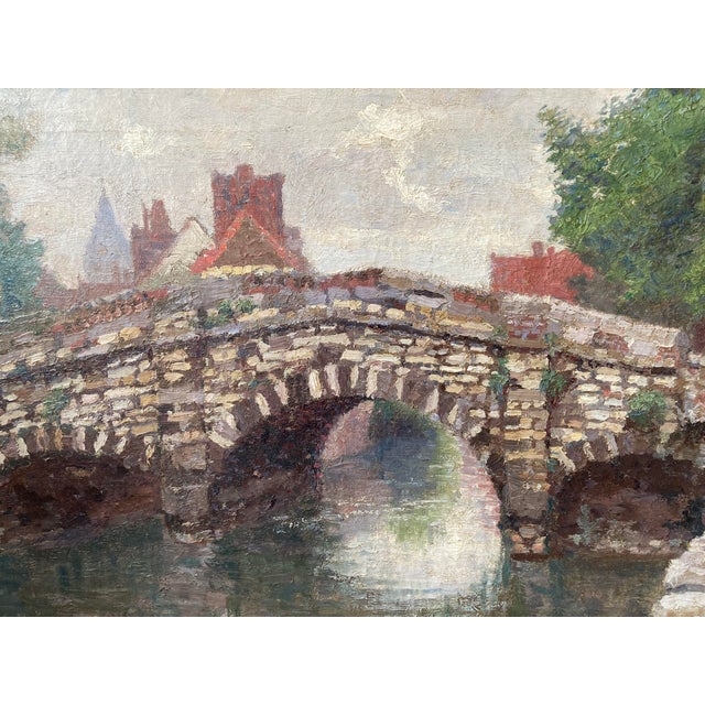Antique Oil Painting of Stone Bridge in Bruges, Alfred Hazledine, Dated 1897 For Sale - Image 4 of 8