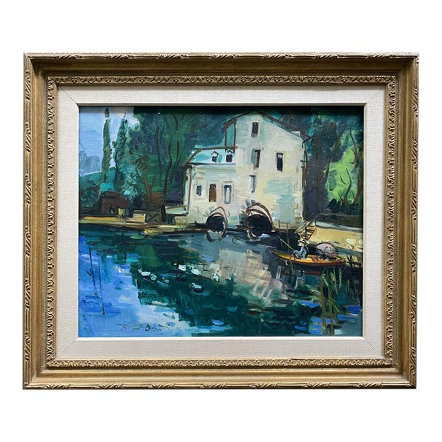 Roger Bertin 1950's French Country Landscape Painting For Sale