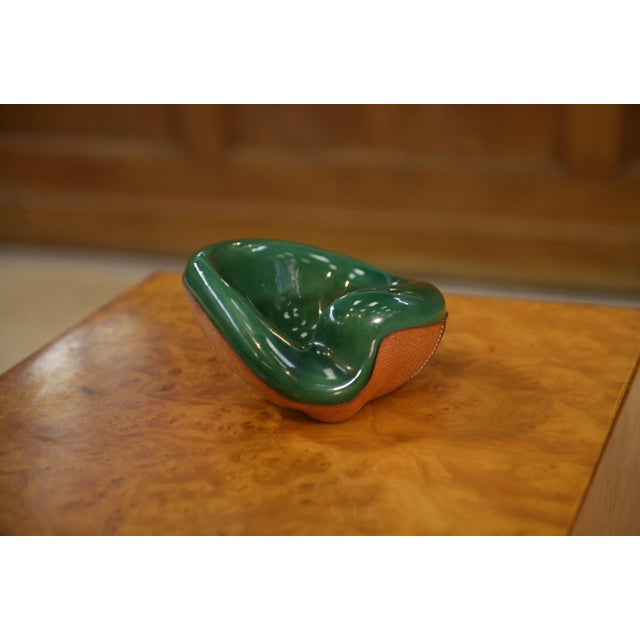 Leather-Covered Ceramic Trinket Tray by George Jouve for Longchamp, 1960s For Sale - Image 9 of 9