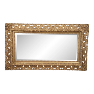 Antique French Baroque Rococo Gold Gilt Pierced Acanthus Beveled Mirror 52"