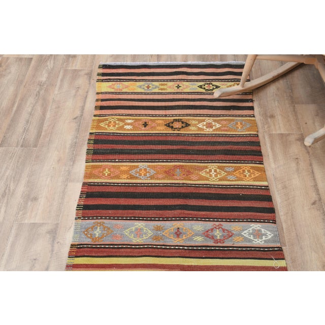 1970s Turkish Oushak Handmade Wool Cotton Red Kilim Runner Rug For Sale - Image 10 of 11
