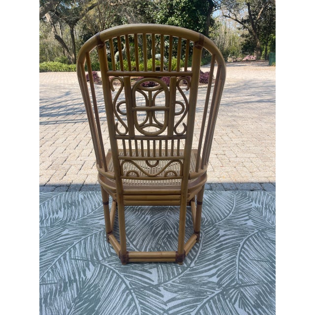 Brown Late 20th Century Vintage Blonde Chinoiserie Coastal Bamboo Accent Chair For Sale - Image 8 of 9