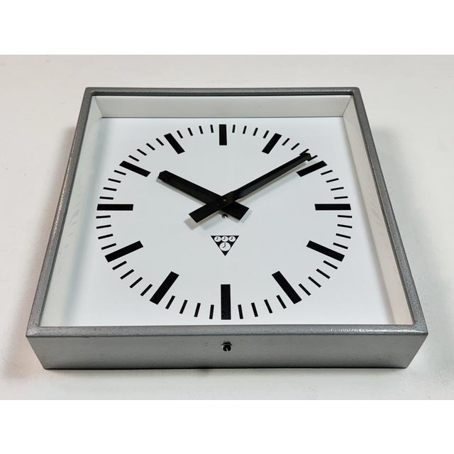Industrial Grey Square Wall Clock from Pragotron, 1980s For Sale - Image 6 of 17