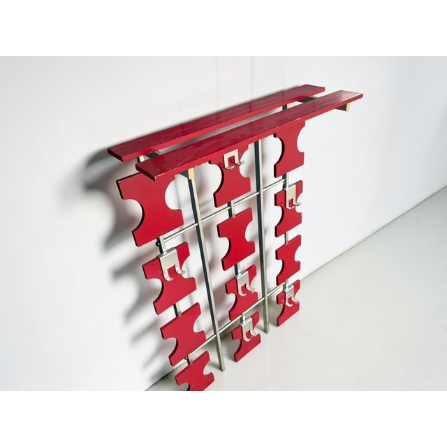 Vintage Space Age Wall Coat Rack in Red with Hat Shelf, 1960s For Sale - Image 5 of 18