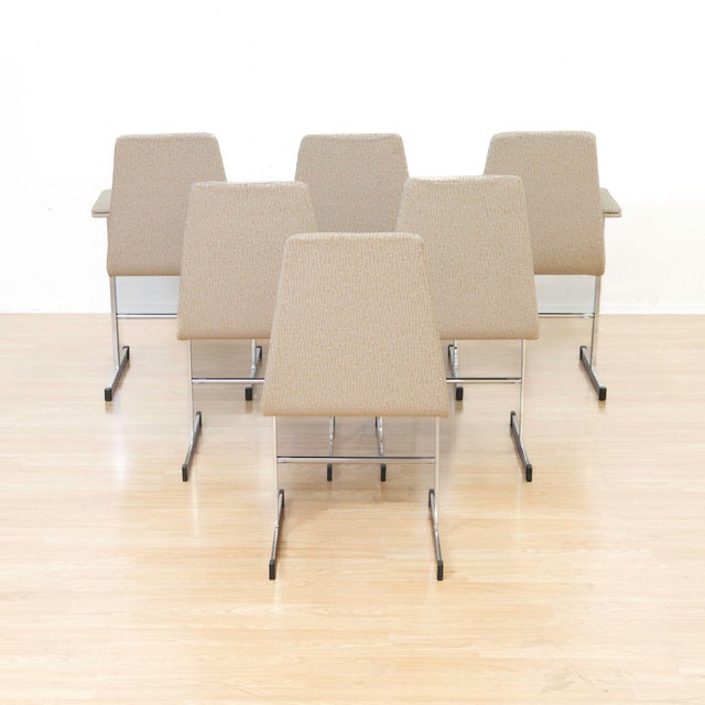 These stunning post modern dining chairs were designed by Tim Bates for Pieff Furniture, UK. The 'Lisse' Model chrome...