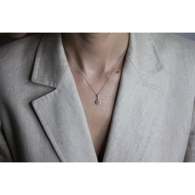 Round Shape Brilliant Cut Solitaire Diamond Pave Halo Set 14 Karat White Gold For Sale In Washington DC - Image 6 of 8