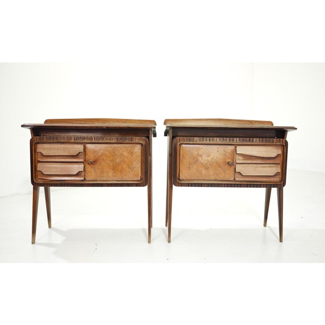 Mid-Century Modern Bedside Tables in Wood and Glass attributed to Vittorio Dassi for La Permanente Mobili Cantù, Italy, 1950, Set of 2 For Sale - Image 11 of 18