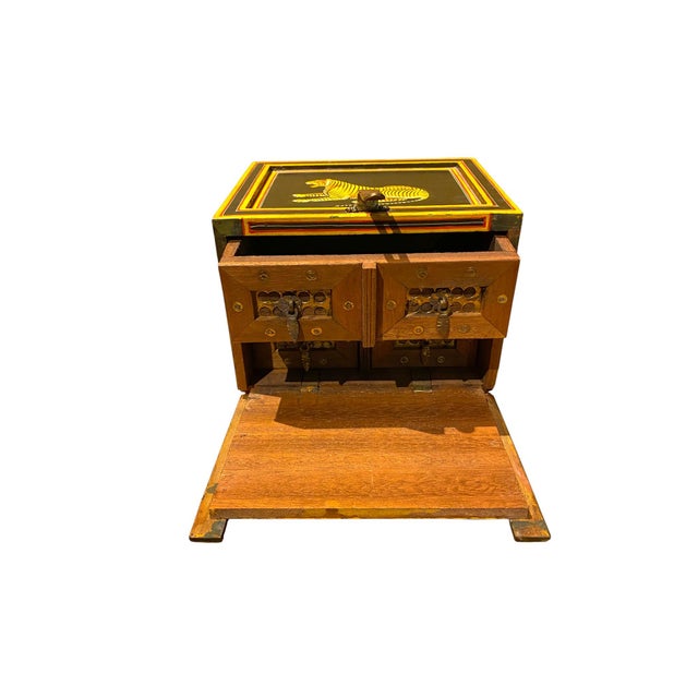 Hand-Painted Tiger Motif Wooden Jewelry Box, India For Sale - Image 11 of 16