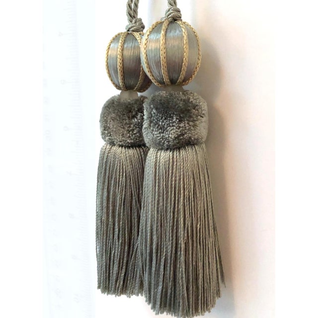 Glass Petite Bluestone Color Beaded Key Tassels - A Pair For Sale - Image 7 of 11