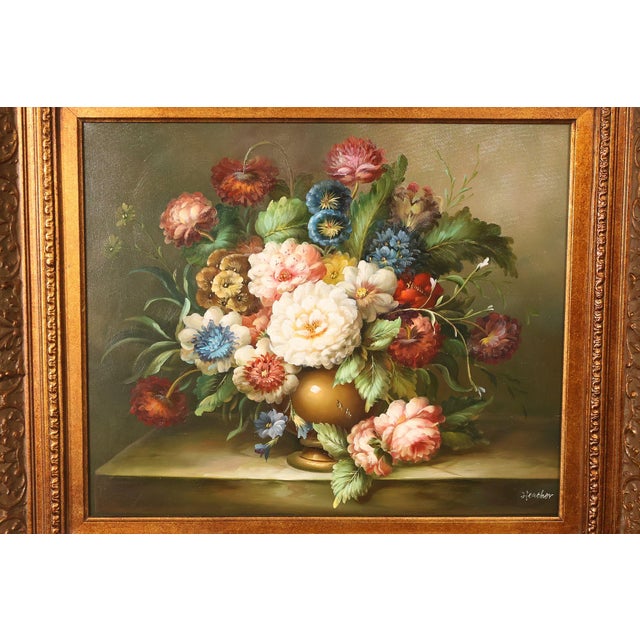 Early 21st Century Oil Painting Botanical Still Life in Carved Wood Gold Leaf Frame Signed Heather For Sale - Image 5 of 18