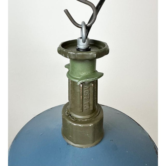 Blue Industrial Blue Enamel Factory Pendant Lamp with Cast Aluminium Top, 1960s For Sale - Image 8 of 16