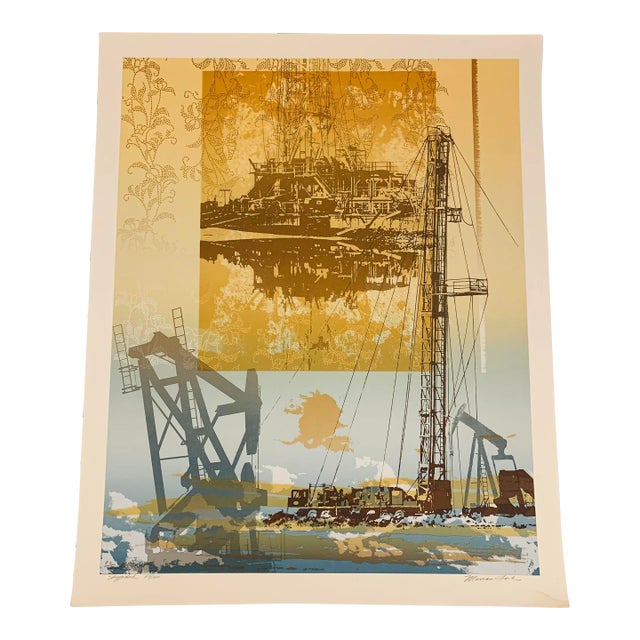 Mid-Century Abstract Texas Oil Well Print by Marian Ford For Sale