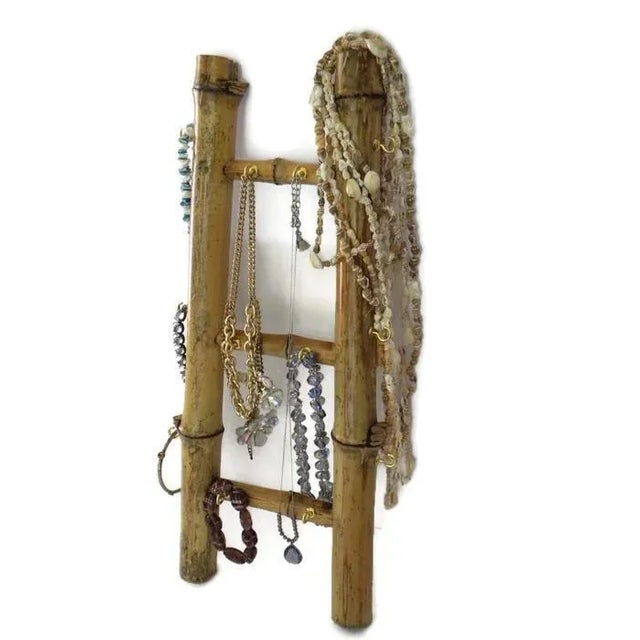 Beige Vintage Boho Bamboo Ladder Jewelry Display For Sale - Image 8 of 10