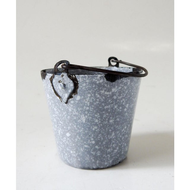 Early 20th Century Tiny Vintage Gray Graniteware Match Holder Bucket Pail For Sale - Image 5 of 5