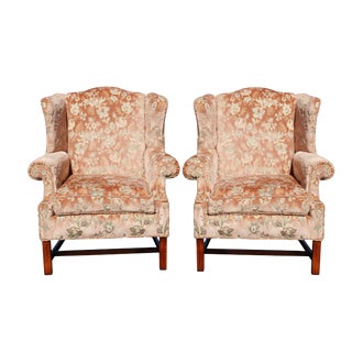 Floral Wingback Chairs in Blush - a Pair For Sale