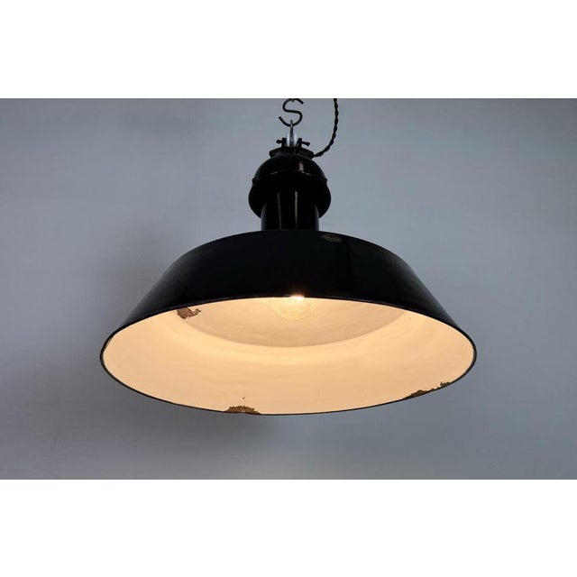 Industrial Bauhaus Black Enamel Pendant Lamp, 1930s For Sale - Image 13 of 18