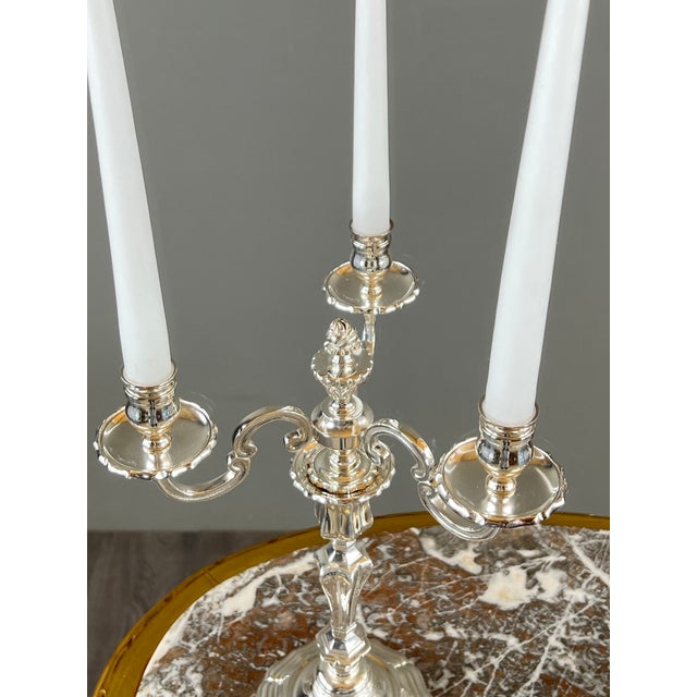 20th Century Louis XV Silver-Plated Metal Candelabra, Set of 2 For Sale - Image 9 of 12