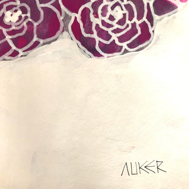 Contemporary Original Painting on Paper by CL Auker, “Pink Roses, Blue Stripe Vase” For Sale - Image 6 of 10