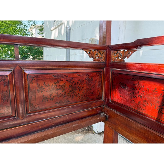 Late 18th Century Late 1800s Antique Chinese Wedding Canopy Bed Hand-Carved With Ornate Detail For Sale - Image 5 of 13