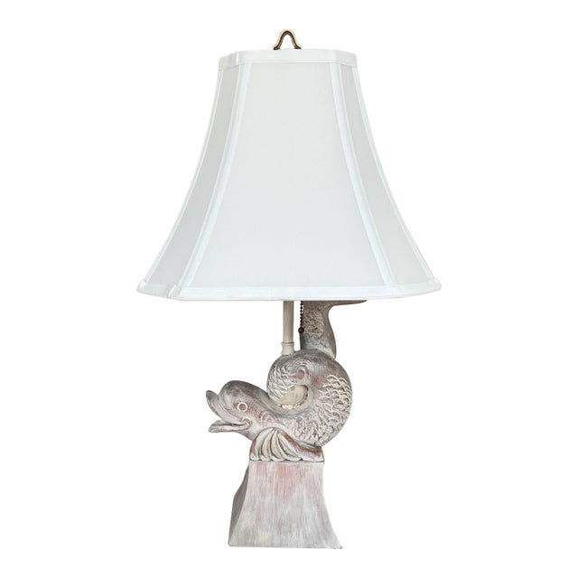 Carved Wood Dolphin Table Lamp For Sale