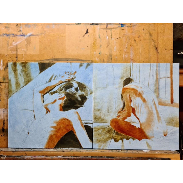 Figurative Solitude II by Linda Delahaye | Oil on Artefex panel nude figure seated by a window For Sale - Image 3 of 5