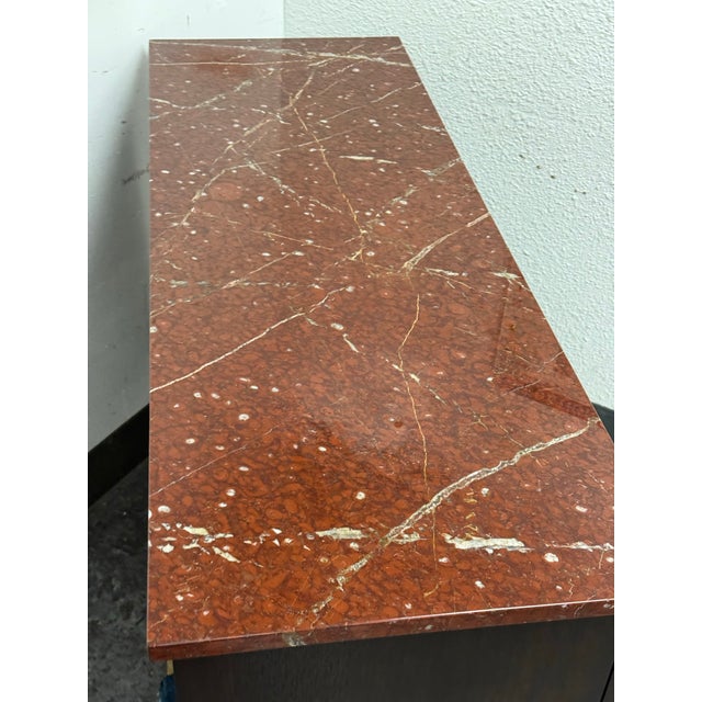 Contemporary John Toebler for Campero's Chevron Mahogany + Red Marble Buffet For Sale - Image 3 of 12