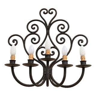 Handcrafted Five-Light Wall Sconce in Wrought Iron with Scrolls For Sale