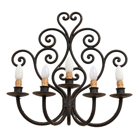 Handcrafted Five-Light Wall Sconce in Wrought Iron with Scrolls For Sale