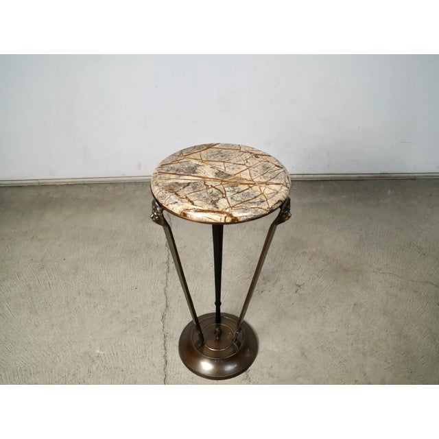 1980’s Art Deco Solid Brass & Marble Lion’s Head Side Table For Sale In Los Angeles - Image 6 of 12