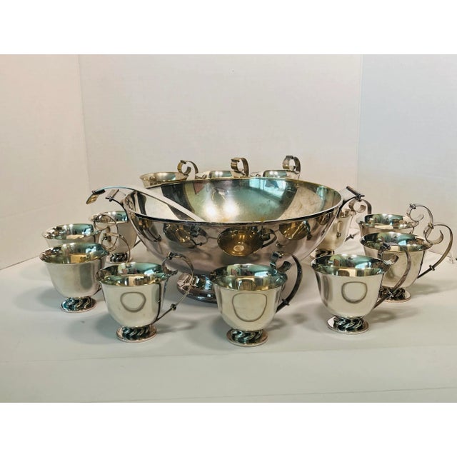 Mid-Century Modern Mid-Century Silver Plated Punch Bowl Set by Royal Hickman- 14 Pieces For Sale - Image 3 of 9