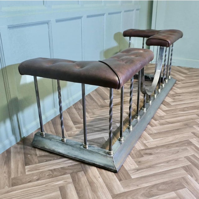 1930s Large Polished Steel and Brass Upholstered Club Fender, 1930s For Sale - Image 5 of 8